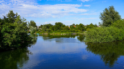Fototapeta premium River Somme next to the famous Hortillonnages of Amiens in Picardy, France