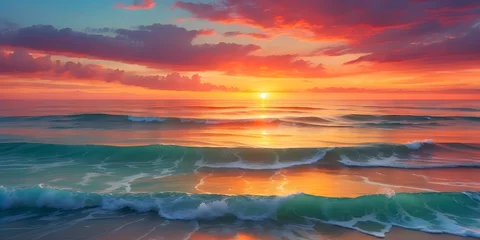 Rolgordijnen Vibrant sunset over a tranquil ocean horizon, generative AI © Zohaib