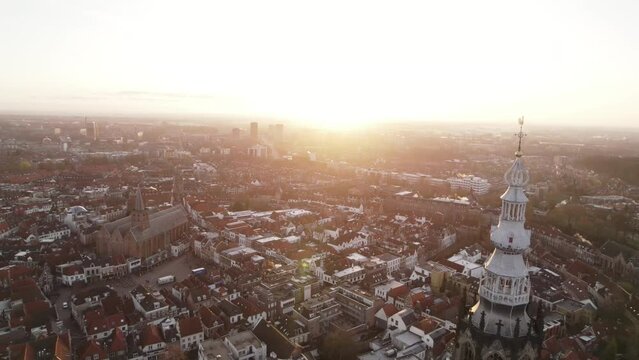 Aerial video descends on the spire of Onze Lieve Vrouwetoren, Amersfoort Netherlands