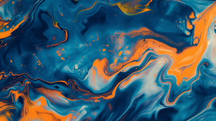 Abstract marbling oil acrylic paint background illustration art wallpaper, Orange and blue color...