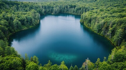 Large Lake Surrounded by Trees in Forest