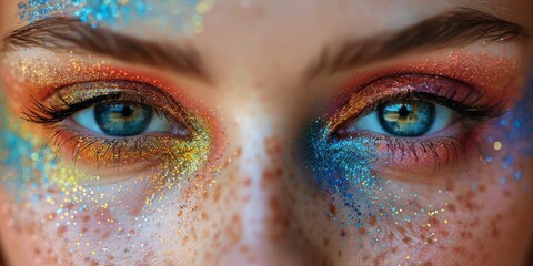 Close Up of Persons Eye With Bright Colored Makeup