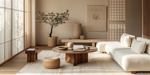Fototapeta na wymiar A serene living room in Japanese style