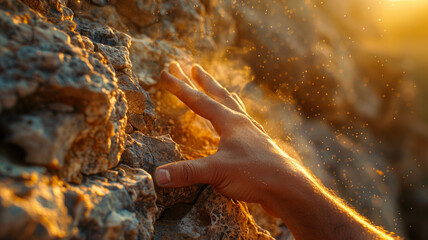 Hand gripping a rock face