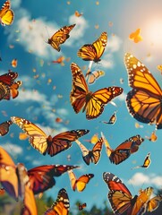 Butterflies Flying Against a Sunny Sky 