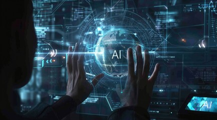 "Futuristic AI Technology Concept with Holographic Globe"