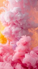 Layers of pink and yellow smoke on pastel background