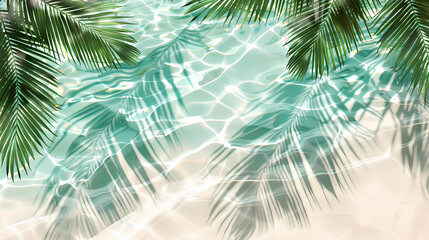 banner with a beautiful top view of the ocean shore with the shadow of a palm tree