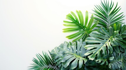 A bunch of green leaves are on a white background. The leaves are large and leafy, and they are arranged in a way that creates a sense of depth and dimension