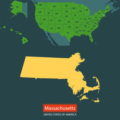 United States of America, Massachusetts state, map borders of the USA Massachusetts state.