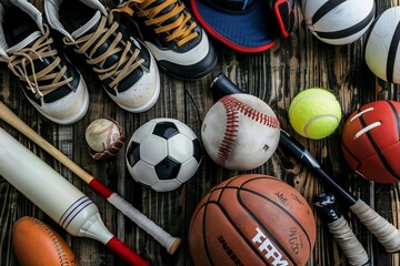 Various Baseball Gear and Sports Equipment Accessories for Sport