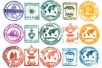 Vintage Passport Stamp Collection Illustration - Isolated on Transparent White Background PNG
