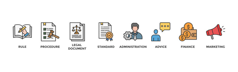Guideline banner web icon vector illustration concept with icon of rule, procedure, legal document, standard, administration, advice, finance, marketing	