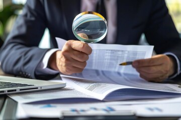 Fraud Investigator Audit Detecting Document File Inspection - obrazy, fototapety, plakaty