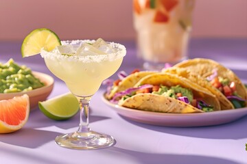 Classic margarita cocktail with tacos and guacamole. Cinco De Mayo celebration. Mexican culture concept. Design for banner, poster  © dreamdes