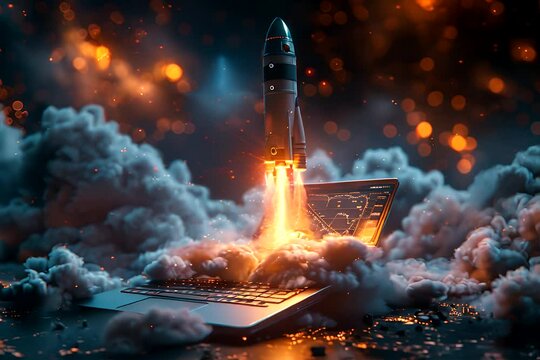 Laptop Launching Rocket