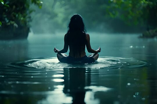 Woman Meditating in a Body of Water