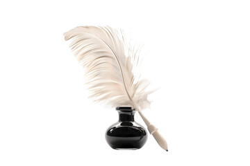 Quill Feather and Ink Bottle - Isolated on Transparent White Background PNG