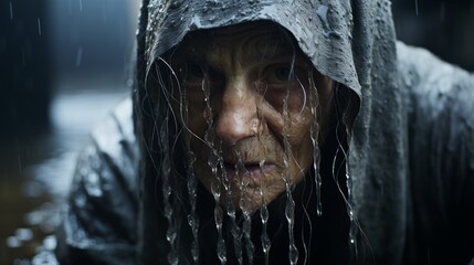 Man in Hooded Hood With Raindrops