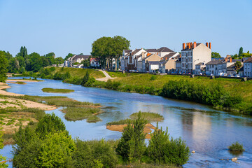Lush banks of the Loire river in Orléans in the French department of Loiret, Centre-Val de Loire, France