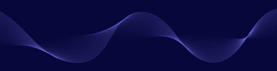 Abstract background with waves for banner. Web banner size. Vector background with lines. Element for design isolated on dark blue. Blue gradient. Night, ocean