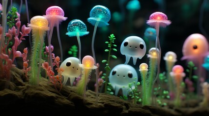 Group of Jellyfish in Aquarium - Powered by Adobe