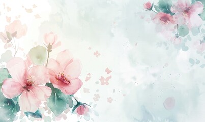 Fototapeta na wymiar Watercolor flowers and lives, floral background space for text