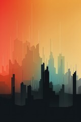 Fototapeta premium A cityscape with tall buildings and a bright orange sky