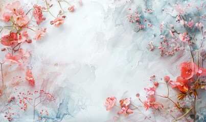 Watercolor flowers and lives, floral background space for text