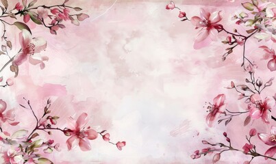 Fototapeta premium Watercolor flowers and lives, floral background space for text
