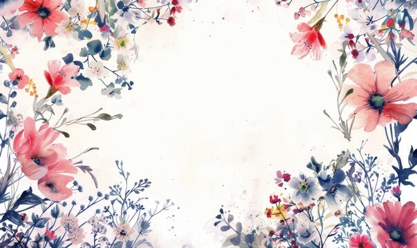 Watercolor flowers and lives, floral background space for text