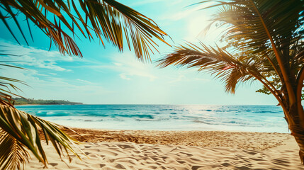 Beautiful Tropical Beach ocean scene with Palm Trees