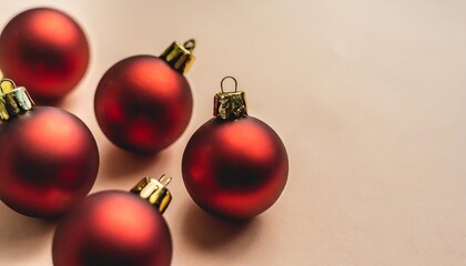 red christmas decorations on a isolated pastel background copy space viewed from above with empty space