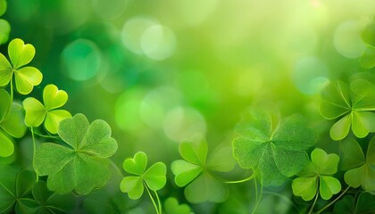 st patrick s day green blurred background with shamrock leaves patrick day abstract border art design magic clover nature backdrop
