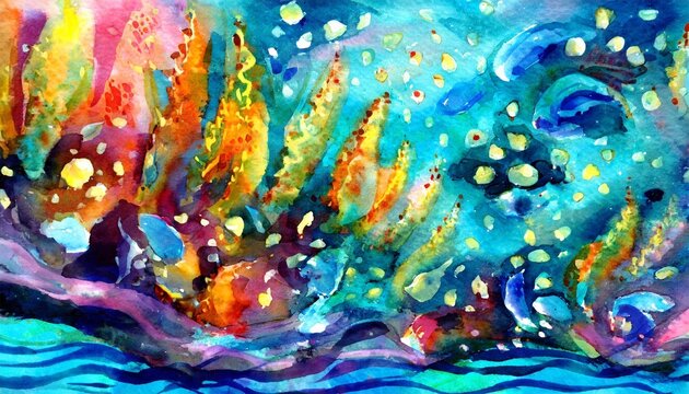 handmade watercolor abstract background with bright and colorful textural elements depicting an underwater world this modern painting showcases a sea pattern