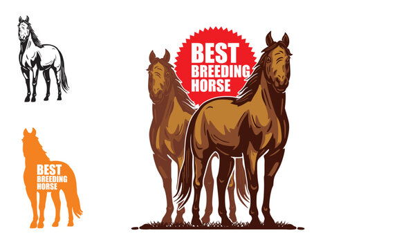 BROWN BIG HORSE STANDING LOGO, silhouette of healthy horse vector illustrations