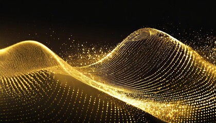 abstract gold particles wave black background