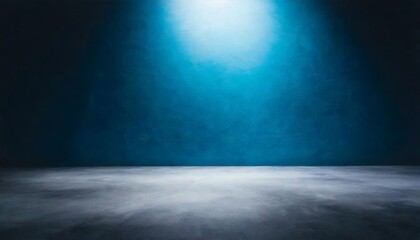 empty dark blue studio background and grey floor concrete perspective with blue soft light well editing floor display product and text present on wall room empty free space black cement backdrop photo - obrazy, fototapety, plakaty