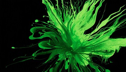 close up view of green abstract ink explosion on black background