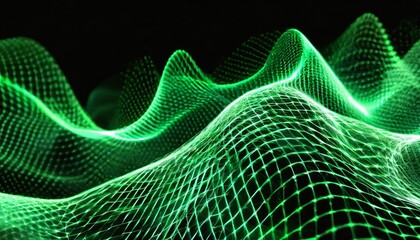 glowing green mesh waves against black background