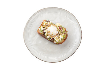bruschetta with egg and ovocado, transparent background, cut out