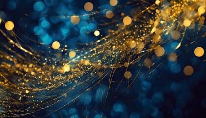 abstract background with dark blue and gold particle christmas golden light shine particles bokeh on navy blue background gold foil texture holiday concept - obrazy, fototapety, plakaty