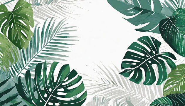 a white background with tropical leaves