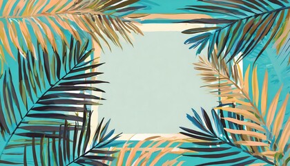 Fototapeta na wymiar tropical frame with palm leaves design on background copy space summer background