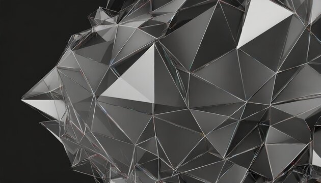 abstract 3d rendering of polygonal crystal in black background black gray background with crystals triangles 3d illustration