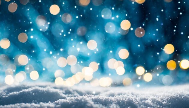 abstract background christmas lights in winter landscape with snow lights bokeh blurred background generate