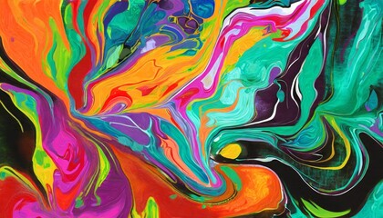 fluid acrylic art with vibrant colors flowing into each other - obrazy, fototapety, plakaty