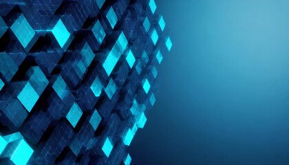 futuristic blue digital geometric technology cube background banner illustration 3d glowing blue shape texture wall - obrazy, fototapety, plakaty