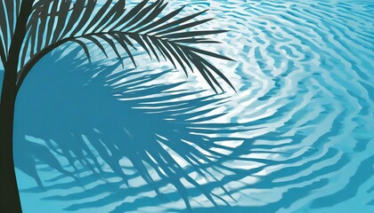 shadow of a palm tree on a blue water background - obrazy, fototapety, plakaty