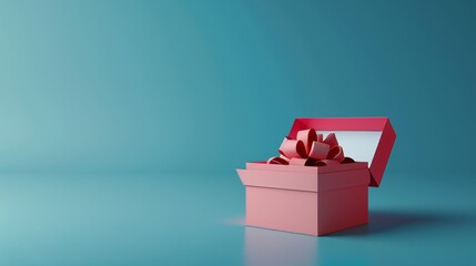 A 3D render of an open gift box, symbolizing surprise, rewards, and the concept of earning points in a loyalty program, set against a blue background - obrazy, fototapety, plakaty